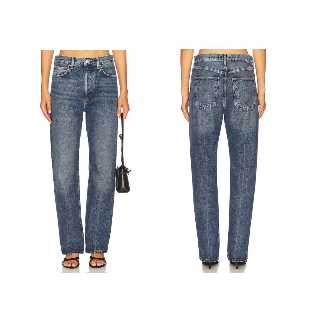 AGOLDE Fran Straight Leg Jeans in Dwell 28 Blue Fran High Rise Straight Leg